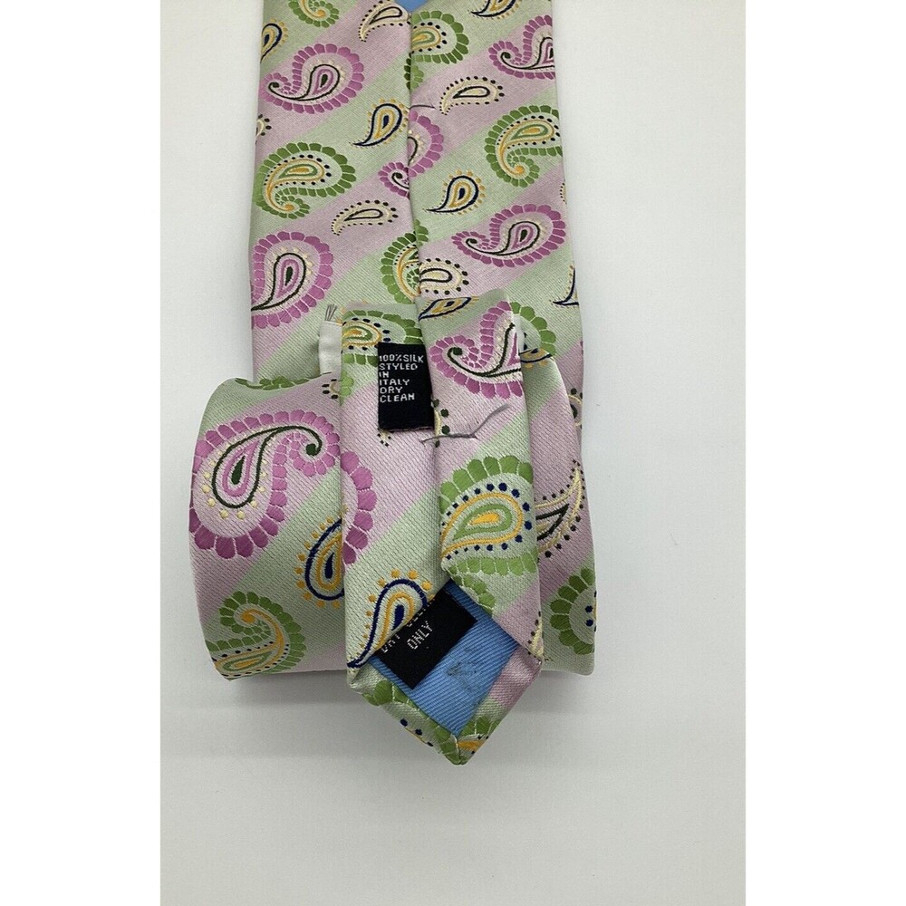 Verse 9 Necktie 100% Silk Paisley Soft Pink Green Classic Men’s Tie - Picture 5 of 6